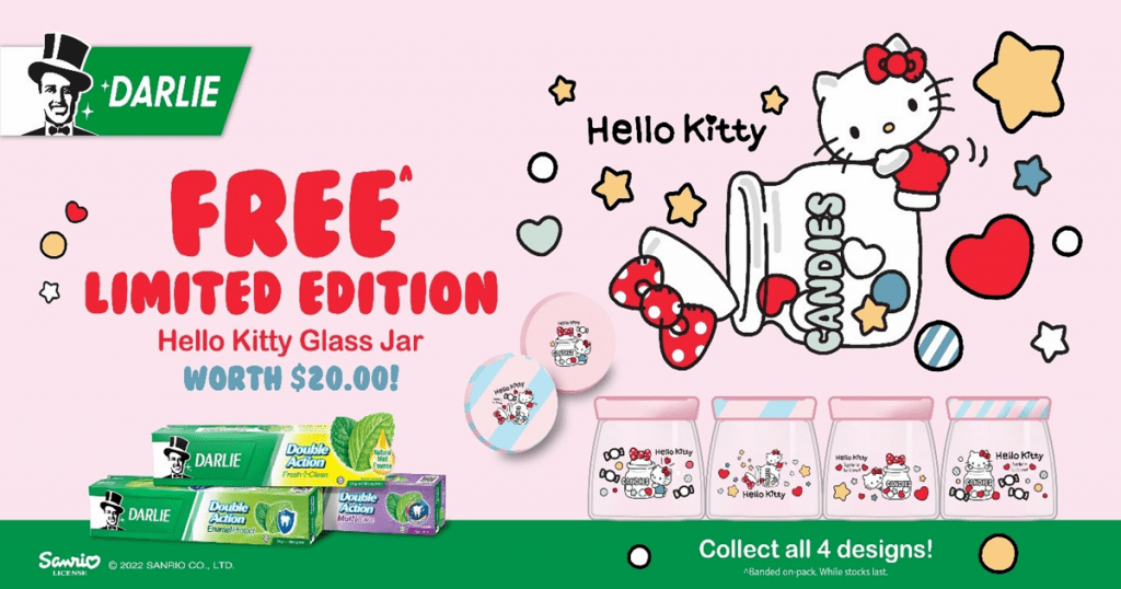 FREE Hello Kitty Glass Jar (worth ) when you purchase Darlie Double Action bundled toothpastes from 4 May 2022