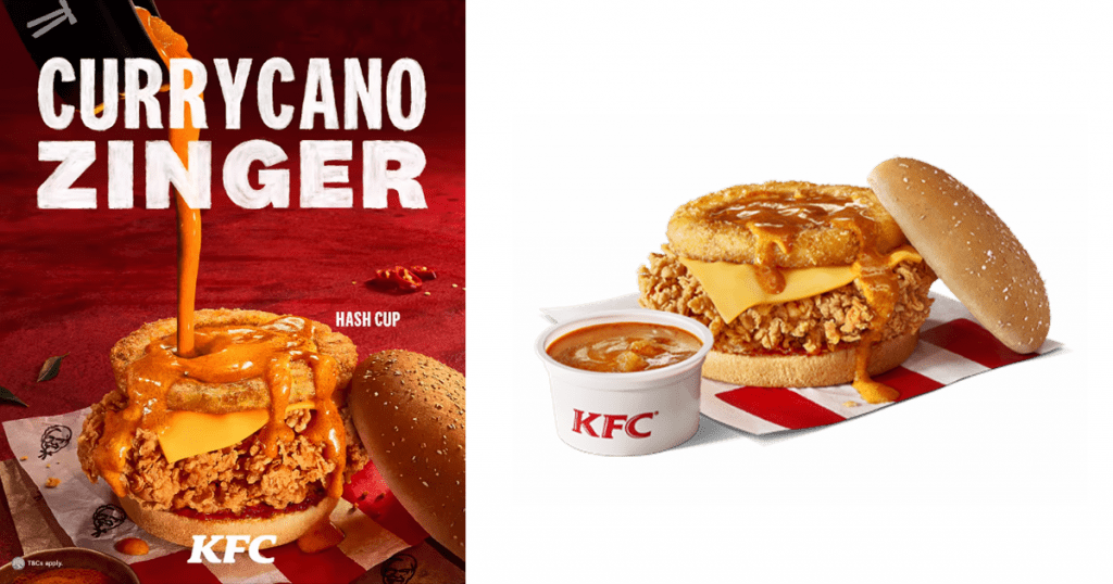 KFC S'pore launches Currycano Zinger — a 'Curry-Volcano' Zinger where you can pour a tub of KFC Curry onto a sandwiched hashbrown cup