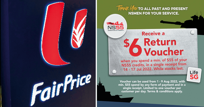 FairPrice is now giving you a  return voucher when you spend your NS55 credits from 14 - 17 Jul 22.