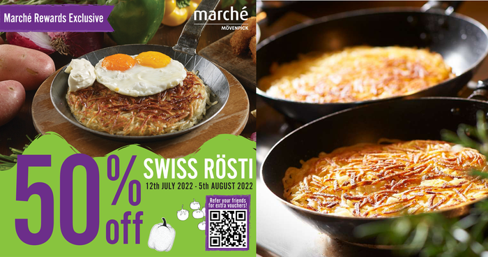 Marché Mövenpick offering 50% off Original Swiss Rösti from 12 Jul - 5 Aug 22, pay as little as .45 each