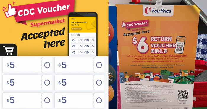 FairPrice is giving you a  return voucher when you spend your CDC Vouchers from 3 - 15 Jan 23