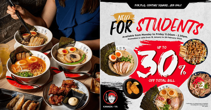 Kanada-Ya offers up to 30% off total bill for all students