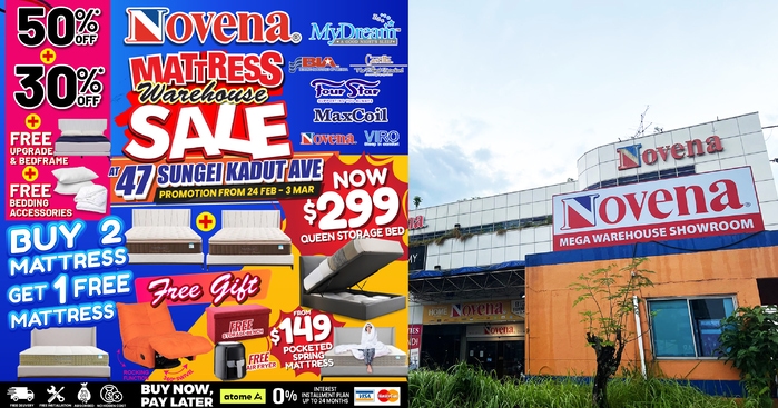Largest Mattress Warehouse Sale By Novena Furniture At 47 Sungei Kadut Ave Offering Up To 50% Discount Plus Extra 30% Off, With Buy-2-Get-1-Free Mattress & More (24 Feb - 3 Mar 24)