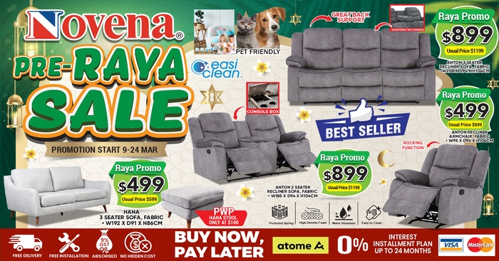 Novena Furniture to absorb 9% GST on all furniture purchase with free delivery during their Pre-Raya Sale from 9 to 24 Mar 24
