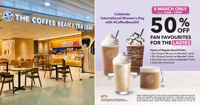 The Coffee Bean & Tea Leaf celebrates International Women Day with 50% off selected drinks for the ladies on 8 Mar 2024