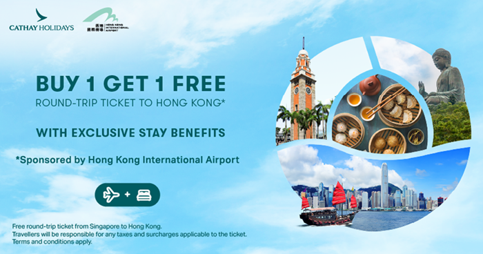 Cathay Pacific offering Buy 1 Get 1 Free Round Trip to Hong Kong with exclusive stay benefits from now till 30 Jun 24