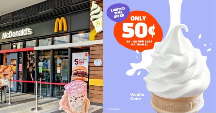 McDonald's Vanilla Cone Is Only $0.50 From 22 - 26 April 2024