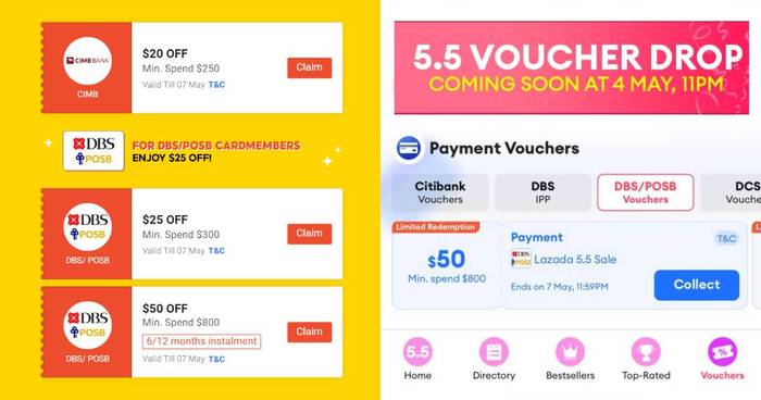 5.5 Sale: $16, $20, $25, $50 voucher drops for Shopee and Lazada